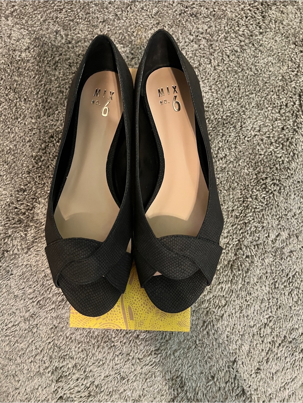 Mix No. 6 Black Peep-Toe Textured Flats